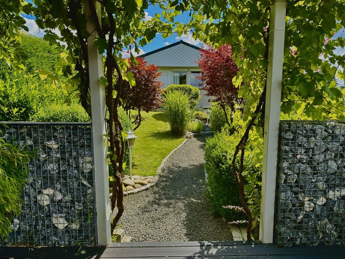 Blick von der Gartenlounge im Sommer